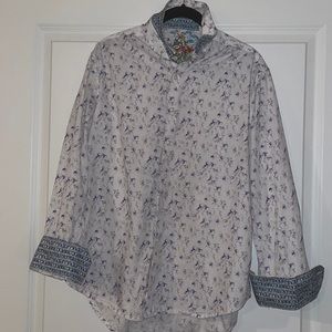 EUC ROBERT GRAHAM TOP BUTTON DOWN BLOUSE SHIRT purple white Size M floral flower